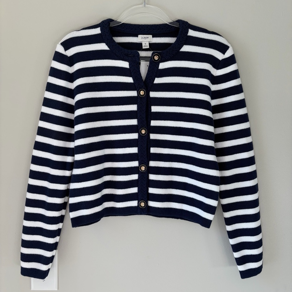 J. Crew Navy Striped Crewneck Sweater